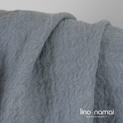 100% lino audinys melsvai pilkas žakardinis su vertikaliu zigzago raštu