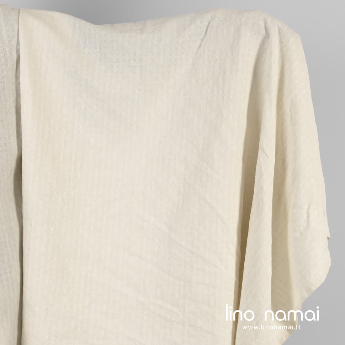 Puslininis audinys kreminės spalvos raštuotas skalbtas