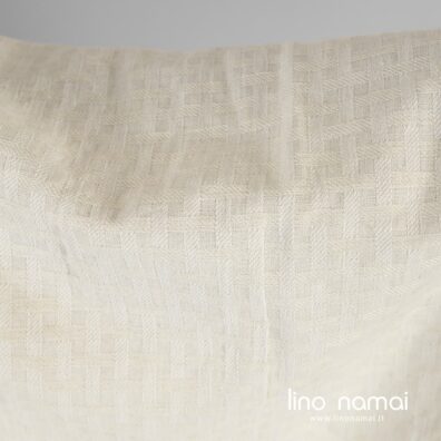 Gelsvas lino - medvilnės audinys austas ruoželio rašto juostelėmis, sudarančiomis langelius