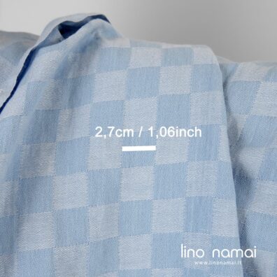 Languotas lino - medvilnės audinys iš žydros spalvos ir melsvai pilkų verpalų