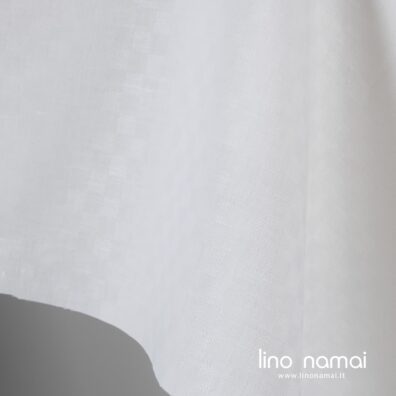 Lino - medvilnės audinys ryškiai baltas languotas, austas ruoželio raštu