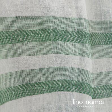Lino audinys žaliai baltas raštuotas tinka drabužiams ir namų tekstilei siūti