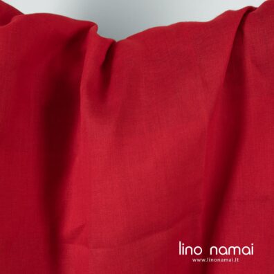 Lininis audinys raudonas su dryželiais drabužiams ir namų tekstilei siūti