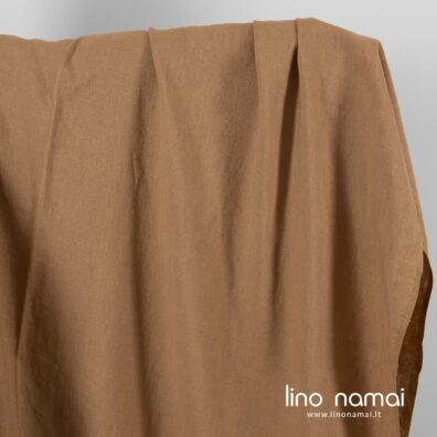 Lininis audinys šviesiai rudas blizgus skalbtas