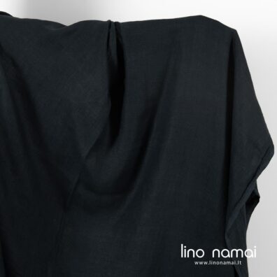 Lino audinys tamsiai mėlynas raštuotas skalbtas