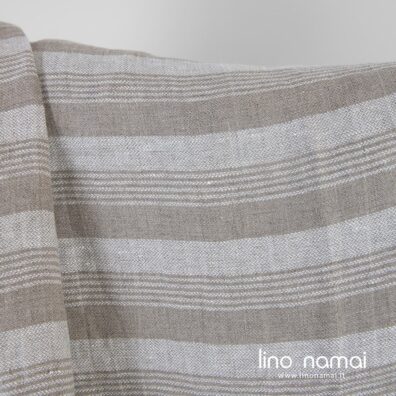 Lininis audinys natūralios spalvos juostomis skalbtas tinka drabužiams ir namų tekstilei siūti