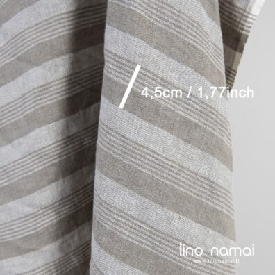 Lino audinys smulkiai raštuotas dryžuotas išaustas iš baltų ir natūralios spalvos verpalų