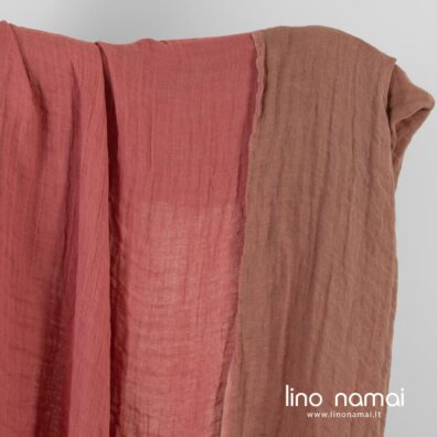 Lininis audinys rudai rožinis dvipusis skalbtas