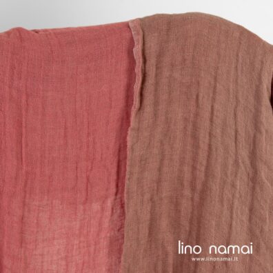 Lininis audinys rudai rožinis dvipusis skalbtas minkštas švelnus