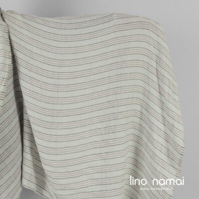 Lininis audinys „vaflinis“ žalsvai dryžuotas skalbtas