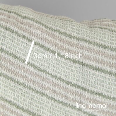 100% lino audinys „vaflinis“ žalsvai-rusvai dryžuotas skalbtas