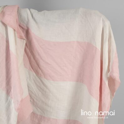 Lino audinys rožinėmis ir baltomis juostomis skalbtas