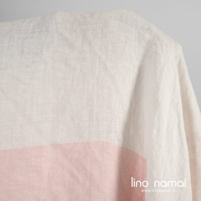 Lino audinys rožinėmis ir baltomis juostomis skalbtas minkštas švelnus