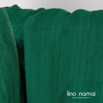 Žalias raštuotas lininis audinys skalbtas minkštas švelnus