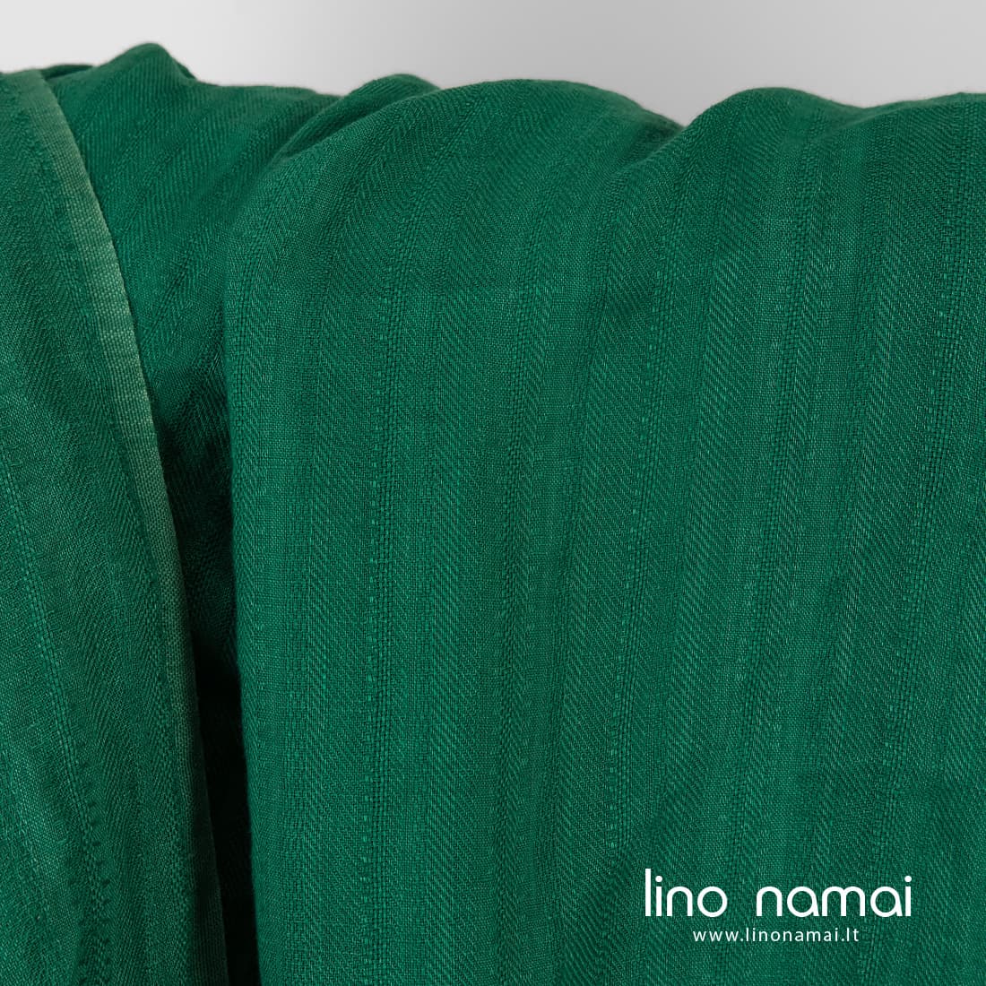Žalias raštuotas lininis audinys skalbtas minkštas švelnus