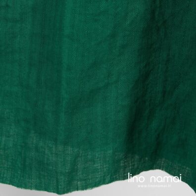 Žalias raštuotas lininis audinys skalbtas tinka drabužiams, aksesuarams ir namų tekstilei siūti