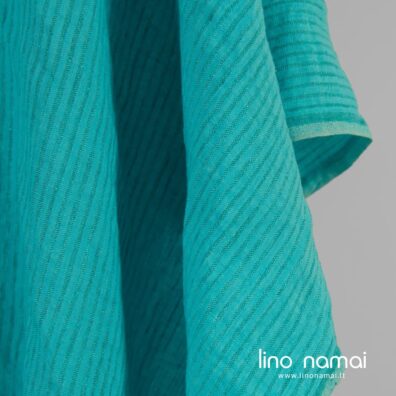 Lininis audinys turkio spalvos dryžuotas skalbtas minkštas švelnus