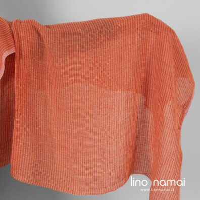 Lininis permatomas audinys oranžinis melanžinis skalbtas