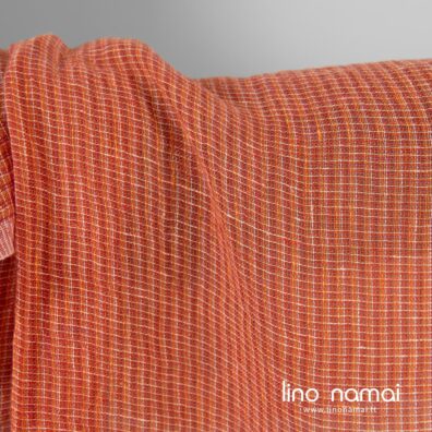 Lininis permatomas audinys oranžinis melanžinis skalbtas minkštas švelnus