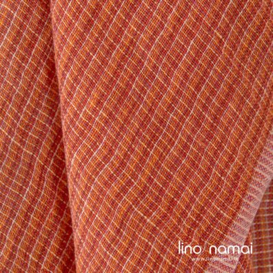 Lininis permatomas audinys oranžinis melanžinis skalbtas tinka užuolaidoms, šalikams siūti