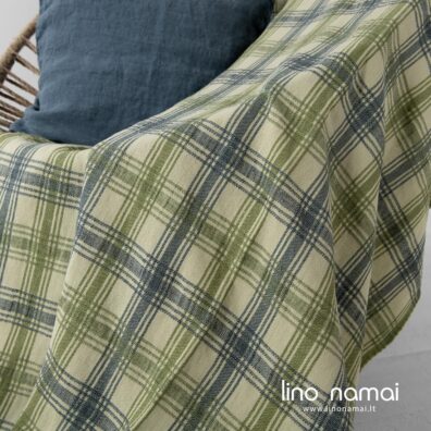 Puslininis pledas languotas žalias mėlynas.