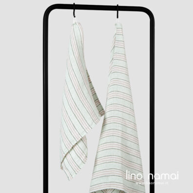 Lininis rankšluostis žalsvas rusvas su dryžiukais.