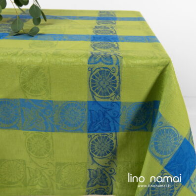 Lino medvilnės staltiesė žakardinė augalų motyvais.