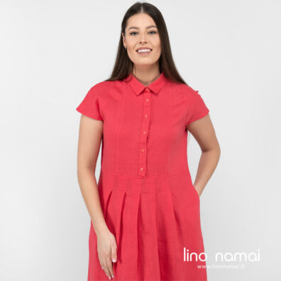 Lininė avietinė suknelė ilga.