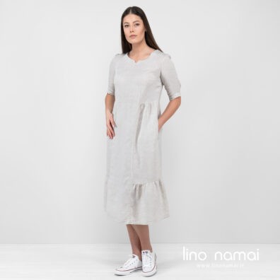 Lininė pilka suknelė ilga.