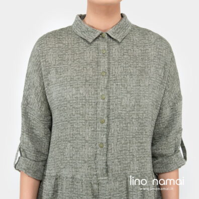 Puslininė suknelė samaninė su gėlytėmis, žakardas.