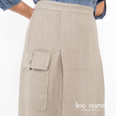 Lininis pilkas ilgas sijonas su kargo kišene.