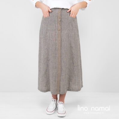 Lininis languotas sijonas, ilgas su kišenėmis.