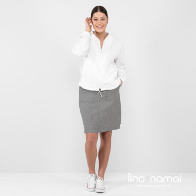 Lininis trumpas sijonas visu ūgiu.