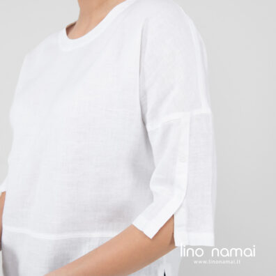 lininė balta palaidinė, su 3/4 rankovės su spaudėmis.