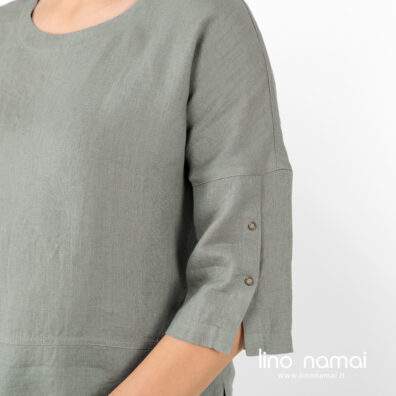 Lininė žalsva palaidinė, 3/4 rankovės.