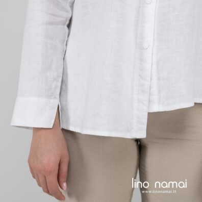 Lininiai balti marškiniai, palaidinė, rankovės su skeltuku.