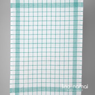 Rankšluostinis puslininis audinys žaliais langeliais