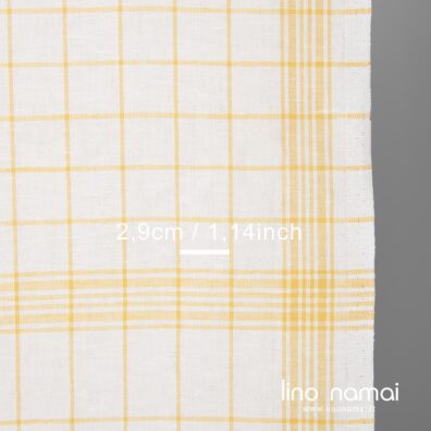 Rankšluostinis lino -medvilnės audinys geltonais langeliais