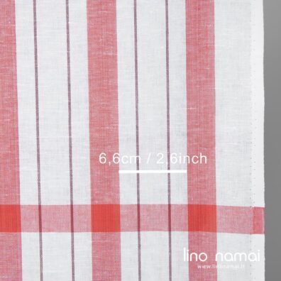 Rankšluostinis lino - medvilnės audinys raudonais dryžiais