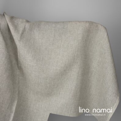 Lininis audinys smėlio spalvos ir žaliais langeliais