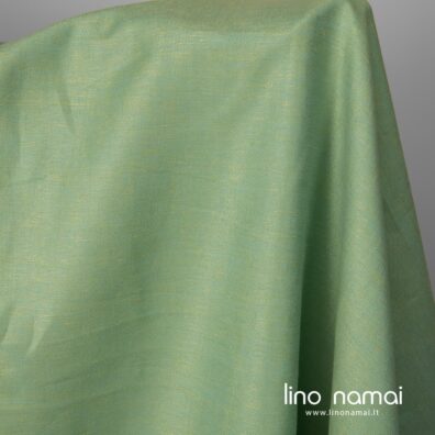 Lino - medvilnės audinys dvipusis išaustas iš šviesiai žalių ir turkio spalvos verpalų