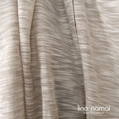 Lino - medvilnės smėlio spalvos audinys baltais dryžiukais