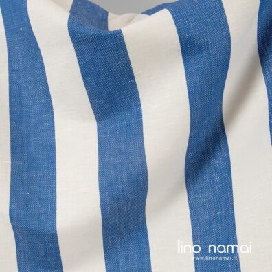 Lino - medvilnės audinys mėlynai baltai dryžuotas tinka prijuostėms, drabužiams, stalo takeliams, patiesaliukams siūti