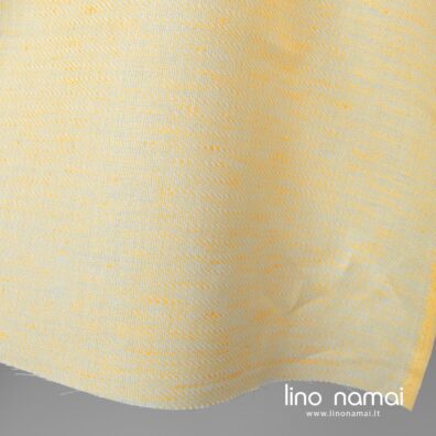 Lino - medvilnės audinys geltonai raštuotas tinka drabužiams ir namų tekstilei siūti
