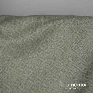 Lino - medvilnės audinys pilkai žalsvais rombais