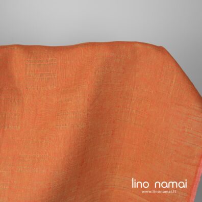 Lininis audinys gelsvai raudonas su dryžiukais drabužiams ir namų tekstilei siūti