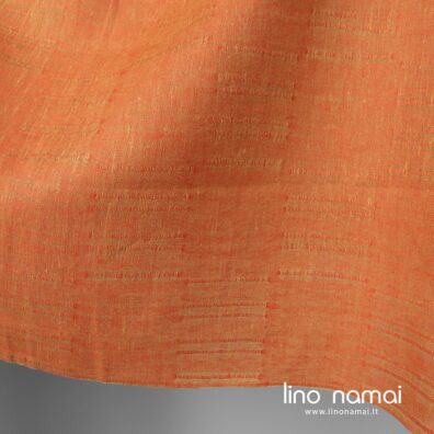 Melanžinis lino audinys su dryžiukais gelsvai raudonas