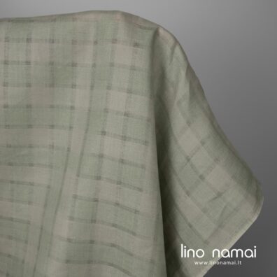 Lino audinys permatomomis juostelėmis išaustas iš žalsvų ir pilkų verpalų
