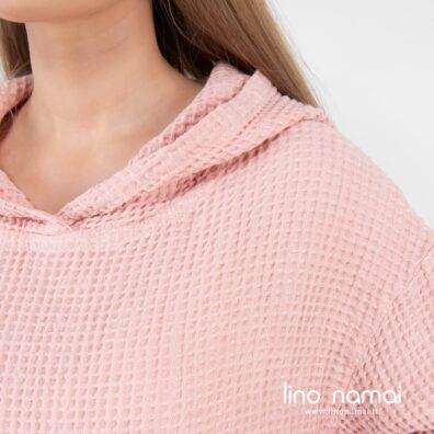 Lino - medvilnės rožinis džemperis „vafliniais“ langeliais