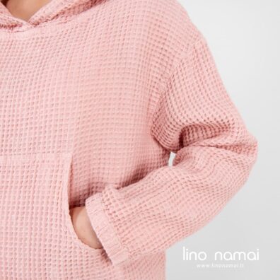 Lino - medvilnės rožinis džemperis su didele kišene priekyje